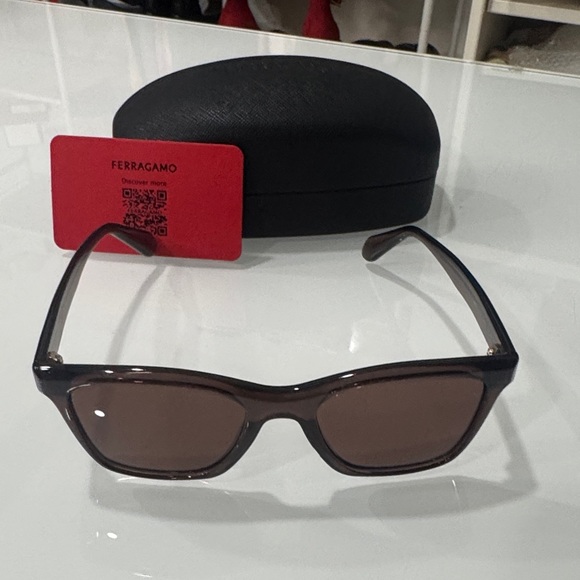 Salvatore Ferragamo Brown Rectangular Sunglasses